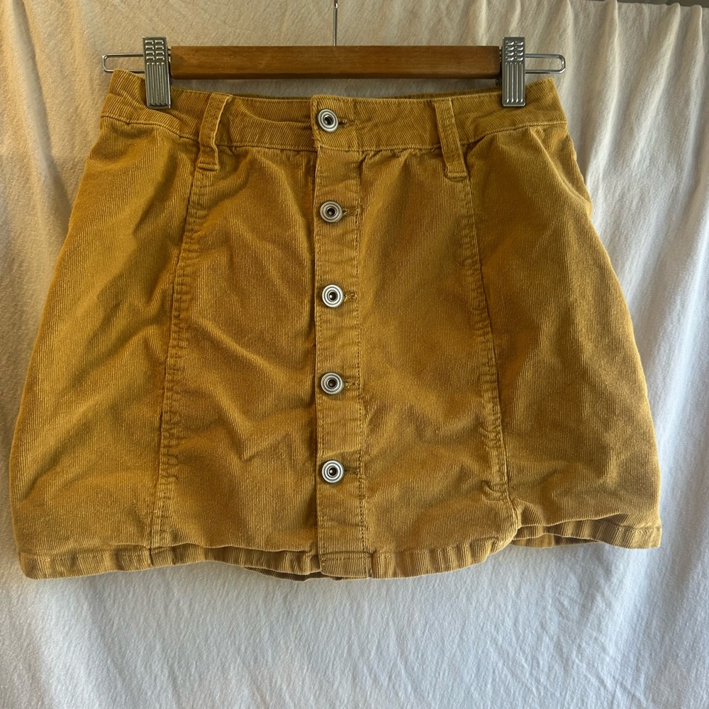 Button-Front Corduroy Skirt in Mustard